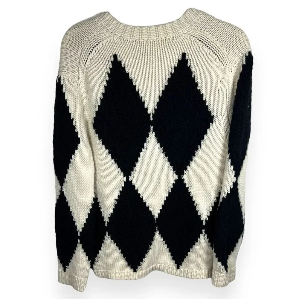 KHAITE The Valerie Argyle 100% Cashmere Academia Sweater Cream V Neck Size XS - Picture 8 of 12